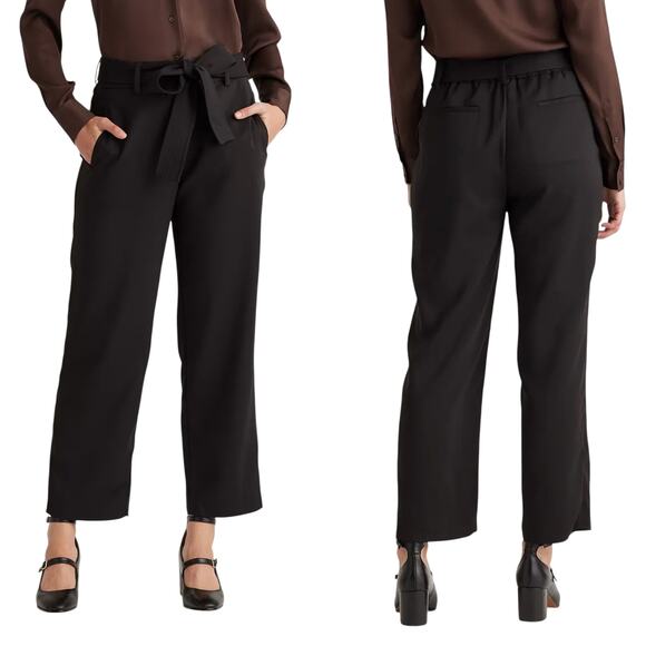 Quince Pants - Quince Black Wrinkle Resistant Stretch Crepe Paperbag Pants size 4 NWT